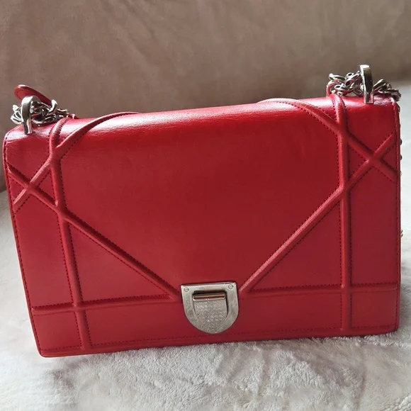 Dior Diorama Red Leather Shoulder/Crossbody Bag with Silver Hardware - Picture 2 of 10